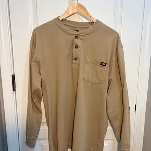 Dickies Men's Beige Long Sleeve Henley Shirt